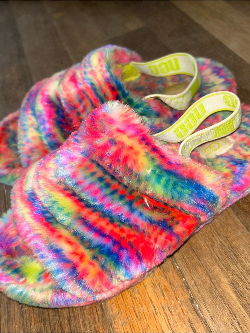 UGG Multicolor Neon Tie-Dye Fuzzy Slide Slippers